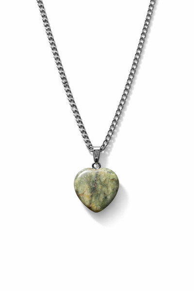 Morlisse Natural Jade Stone Heart Pendant with Steel Chain, Energy and Luck Stone Jewelry