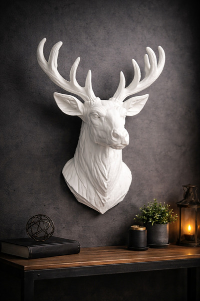 Root Made Beyaz Geyik Başı Duvar Dekoru, Altın Renk Boynuz İskandinav Hayvan ...
