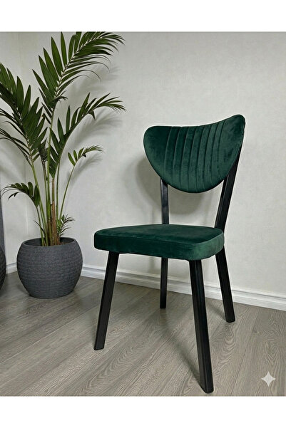 Sahra İNOVASYON Elma Sandalye Siyah Metal YEŞİL Kumaş Mutfak Yemek Odası Bahç...