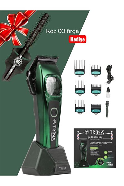 Trina 0077 Yeşil Saç Sakal Tıraş Makinası - 126 koz03 Saç Fırçası Hediyeli