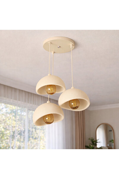 MarsCrafts Beton Görünüm KREM 3 Lü Sarkıt Avize Bohem Modern Rustik (G95 Ampü...