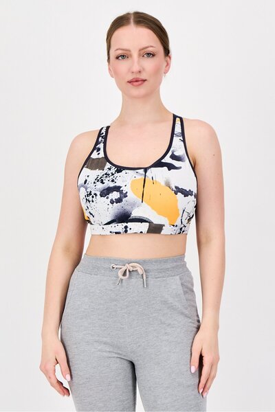 Reebok Women Padded Splatter Paint Training Sport Bra, Multicolor