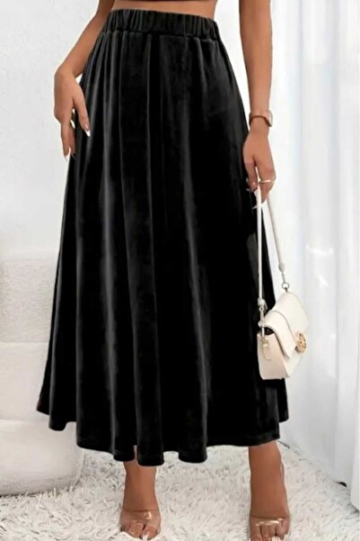 Yenicici Γυναικεία βελούδινη υφασμάτινη μακριά φούστα