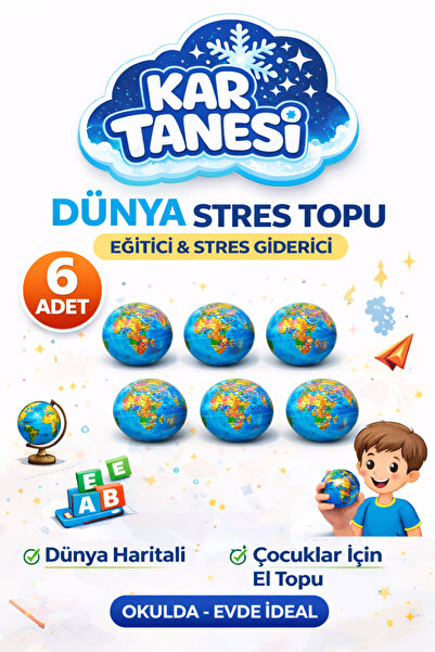 KAR TANESİ Dünya Stres Topu 6'lı Set | Dünya Haritalı Çocuk Oyuncak | Karne v...