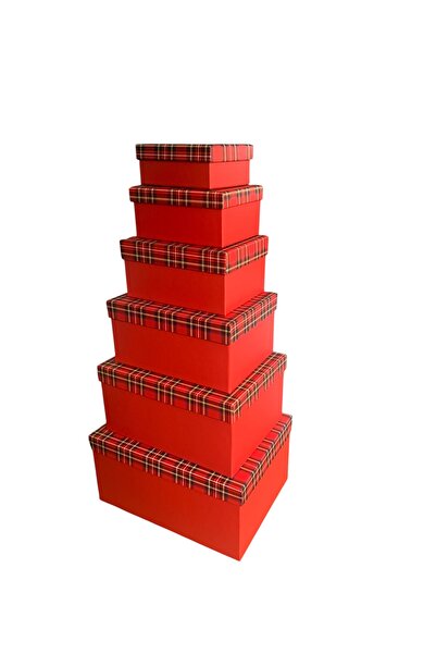 PAZARAKOŞ Hediyelik 6 lı kutu kare desenli kırmızı set