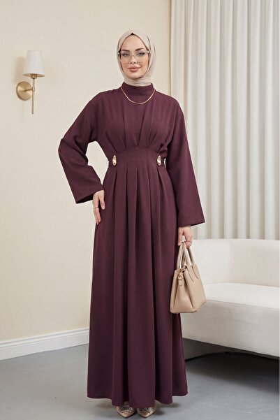 Modamorfo cu pliuri Beli curea bucăți detaliu la cataramă modal Rochie - Roșu...