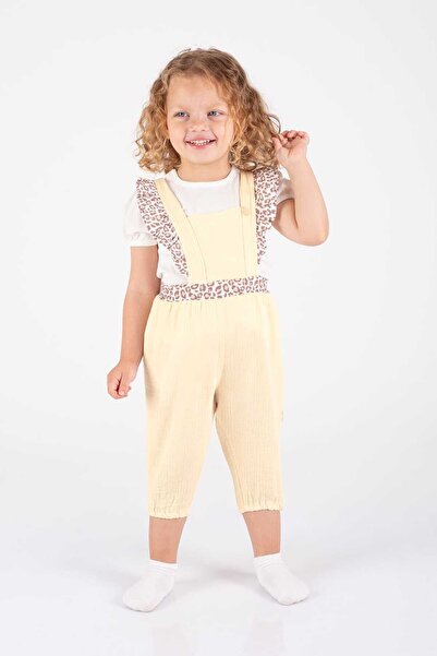Nehirim Kids Kız Bebek ve Çocuk Kısa Kollu Badili Leopar Tulum Yazlık Bayraml...
