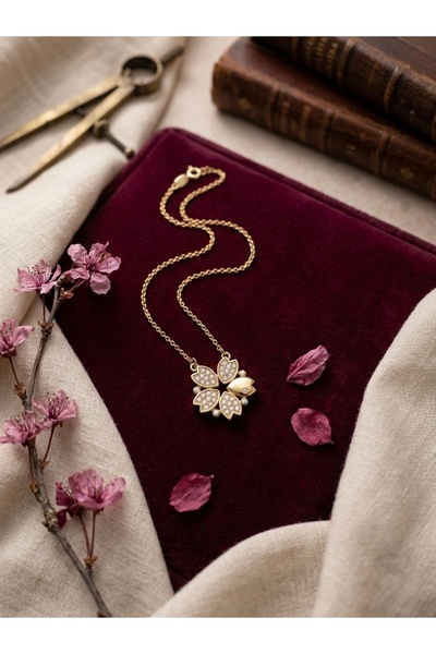Meneva Aksesuar 2-in-1 Magnetic Openable Gold Color Flower Bouquet Steel Neck...
