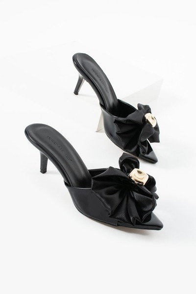 diclepolat حذاء نسائي أسود بفيونكة مدببة من الأمام حذاء بكعب رفيع u T شبشب أريسا