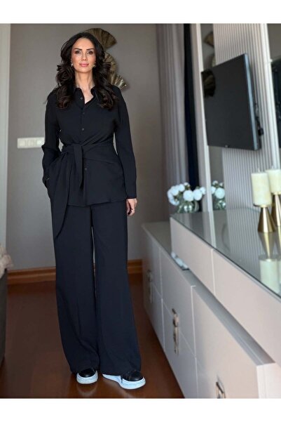 Atelier Derin Set de pantaloni și cămașă din tensel cu detaliu de legătură ne...