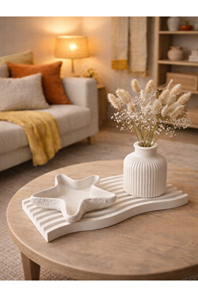 Maryam Decore Boho White Concrete Decor Set – 3 Piece Minimalist Handmade Cem...