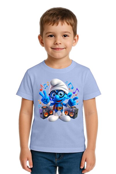 SEDİRLİ Tricou unisex pentru copii Smurfs cu imprimeu bumbac bucăți din bumba...