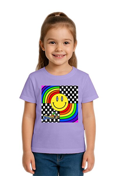 SEDİRLİ تي شيرت للأطفال بوجه مبتسم مطبوع من القطن الممشط قطن قطع