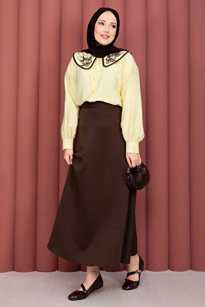 EBRUTESETTÜR Collar Embroidered Skirt Top Shirt Yellow