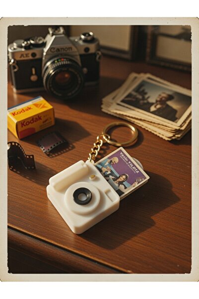 Handmade Kişiye Özel Fotoğraflı Kamera Anahtarlık - Mini Nostaljik 3D Baskı H...