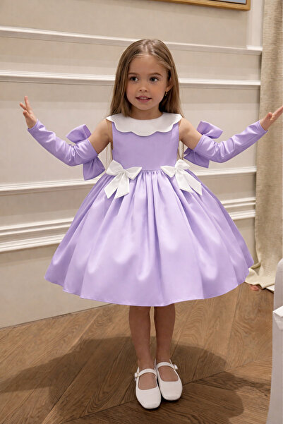 AseLKidsBoutique SATEN KIZ ÇOCUK ELBİSE ELDİVENLİ ÇIKARILABİLİR FİYONK ÖNLÜK ...