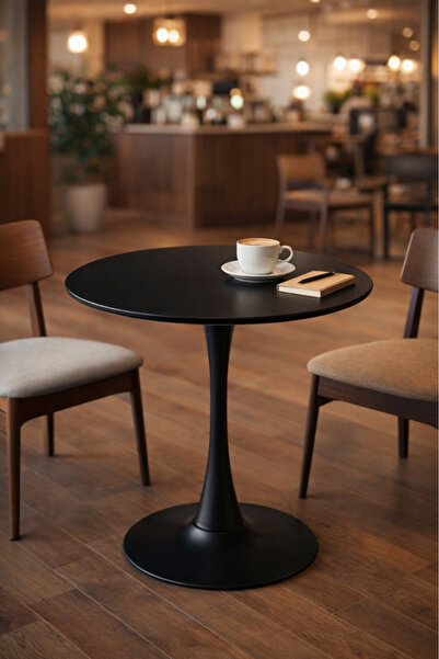 MARIA HOMES Round Black Café Table with Pedestal Base 80 × 80 × 75 cm