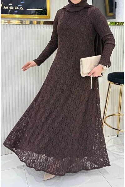 TUGBA COLLECTION Yeni Sezon Dantelli İşlemeli %100 Pamuk Uzun Elbise