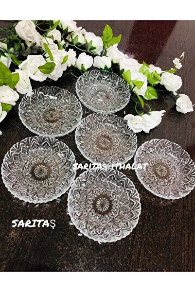 moontime alaçatı Kristal Cam Kahvaltılık ve Tatlı Tabağı Seti, 12 cm, 6'lı Paket