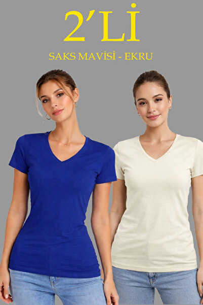 LUMİART Women's 2-Pack V-Neck T-Shirts – Short Sleeve Summer Slim Fit Body - ...