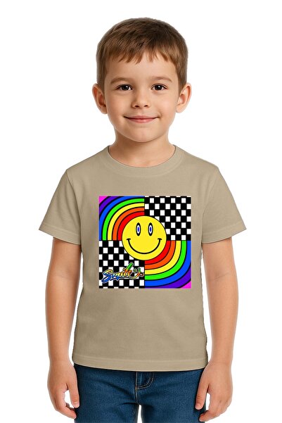 SEDİRLİ تي شيرت للأطفال بوجه مبتسم مطبوع من القطن الممشط قطن قطع