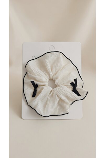 LİNACO Büzgülü Saten Scrunchie Toka - Siyah Fiyonk Detaylı Lüks Lastik Toka