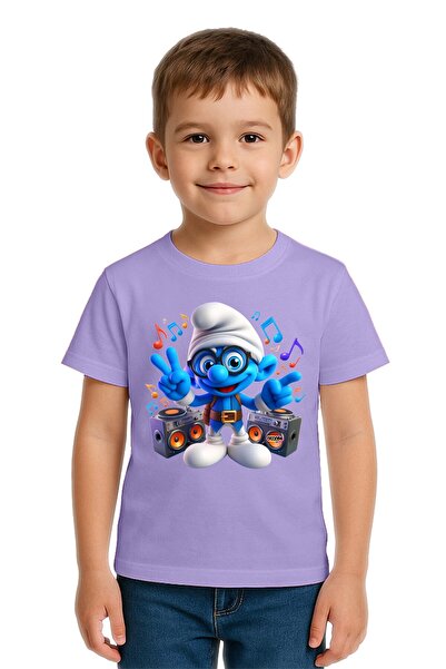 SEDİRLİ Tricou unisex pentru copii Smurfs cu imprimeu bumbac bucăți din bumba...