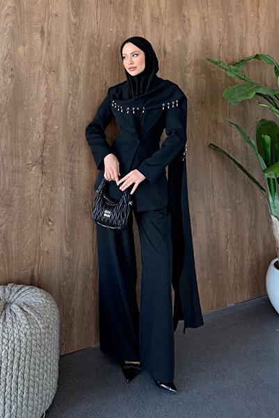 Hazamoda Şule Beaded Trouser Suit Black