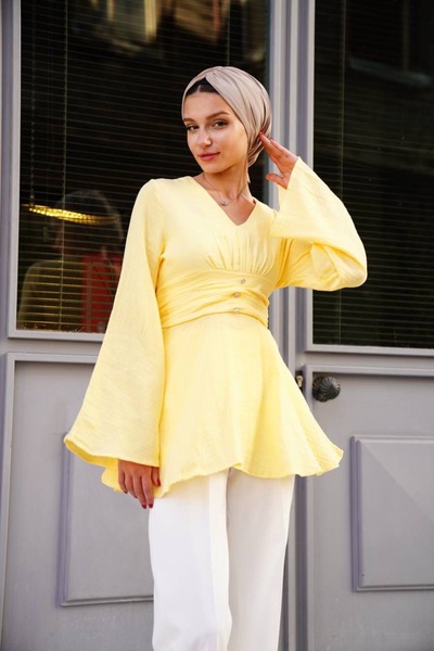 PELTEX Volanlı Bel Detaylı Müslin Kumaş Tunik