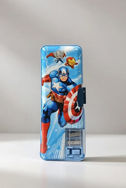 LİLYU Kalemtraşlı Kalem Kutusu - Çİft Kapaklı Kalem Açacağı ve Kalemlik ( Mav...