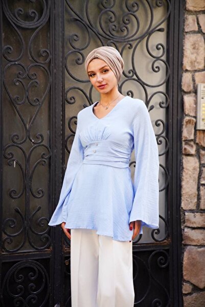 PELTEX Volanlı Bel Detaylı Müslin Kumaş Tunik