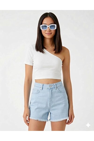 WOODROFFE One Shoulder/Sleeve Black White Cropped Blouse T-Shirt