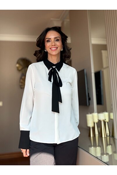 Atelier Derin Cămașă albă cu design contrastant și eșarfă neagră