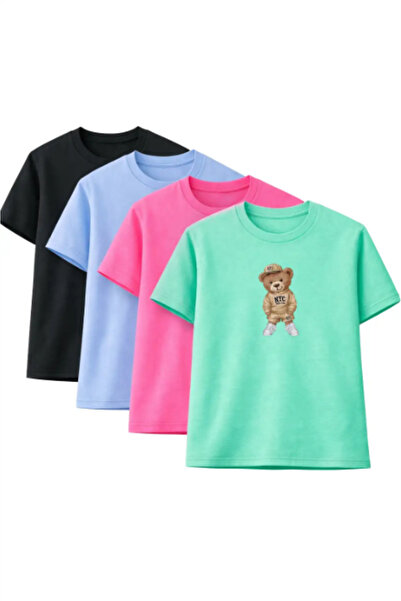 Sweetline Unisex Oversized T-Shirt Nyc Teddy Bear Printed – Pack of 4 Black, ...