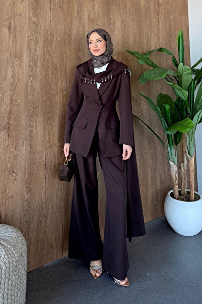 Hazamoda Şule Beaded Trouser Suit Brown