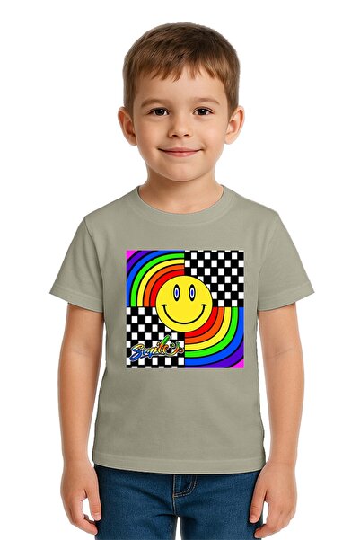 SEDİRLİ تي شيرت للأطفال بوجه مبتسم مطبوع من القطن الممشط قطن قطع