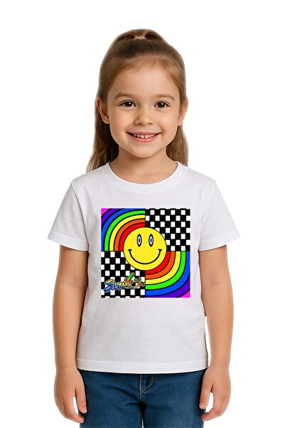 SEDİRLİ تي شيرت للأطفال بوجه مبتسم مطبوع من القطن الممشط قطن قطع