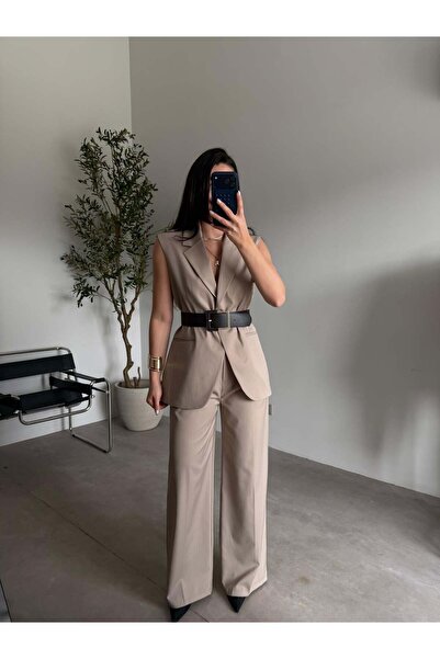 Bade Butik Beige Premium Quality Vest Pants Set