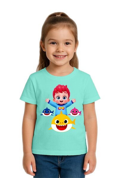 SEDİRLİ Tricou unisex Baby Shark cu imprimeu pentru copii, bumbac bucăți, bum...
