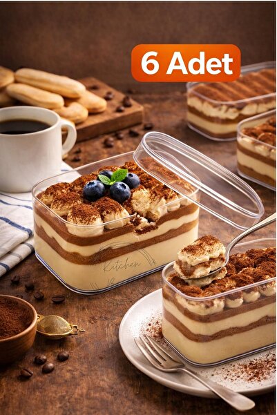 moontime alaçatı 6'lı Tiramisu Cup 300 cc Şeffaf Kapaklı Sunum Kabı, Tatlı ve...