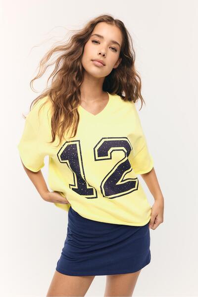 Stradivarius New York baskılı kısa kollu sweatshirt