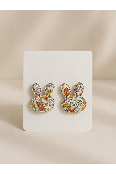 LİNACO Set of 2 with Floral Print Rabbit Figures Side Clips - Pink Floral Pat...