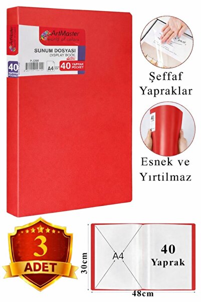 Artmaster Dosar de prezentare roșu, 3 bucăți cu 40 de pungi, catalog cu pungi...
