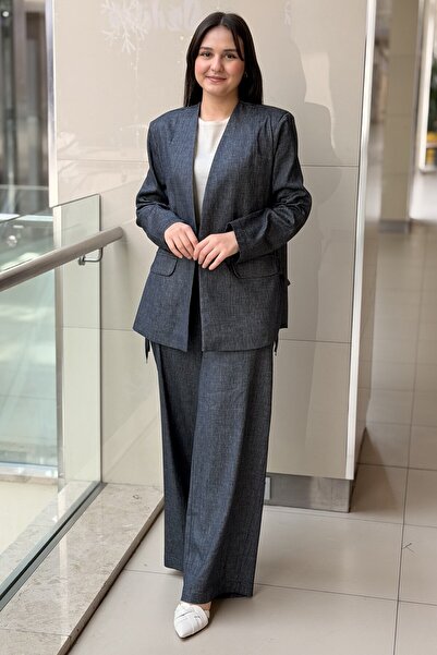 Ceremony Arkası Lastikli Bol Paça Denim Keten Pantolon