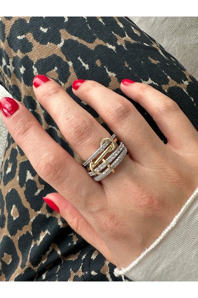 ringbox Çift Renkli 4'lü Zirkon Taşlı Yüzük