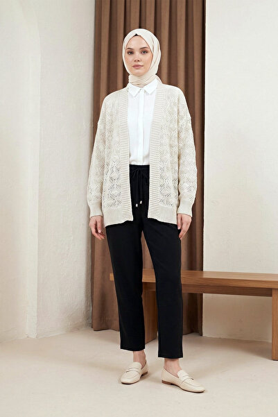 MODAQU Patterned Knitted Knitwear Cardigan - Stone