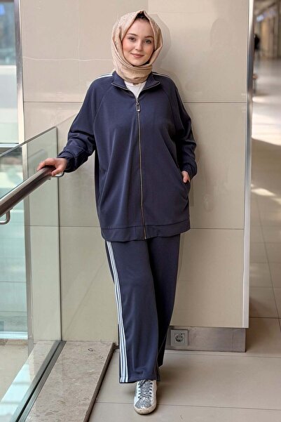 Nuss Üç Çizgi Detaylı Önden Fermuarlı Kap Pantolon Takım