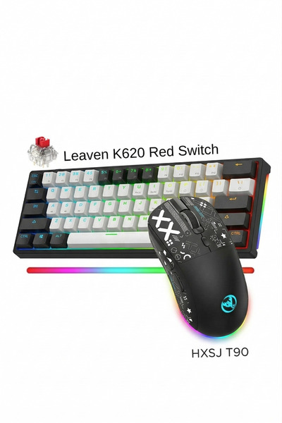 Leaven Levaen K620 Hot-Swap kablolu Mekanik Klavye+ HXSJ T90 Kablosuz 3 Modlu...