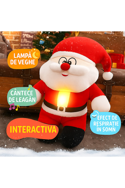 OEM Bebevers Moș Crăciun interactiv de pluș 45 cm – Lumină și cântec de leagăn