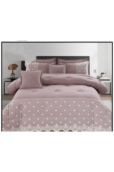 alzawia 8-piece double bedsheet set *Medium summer filling, plain lace